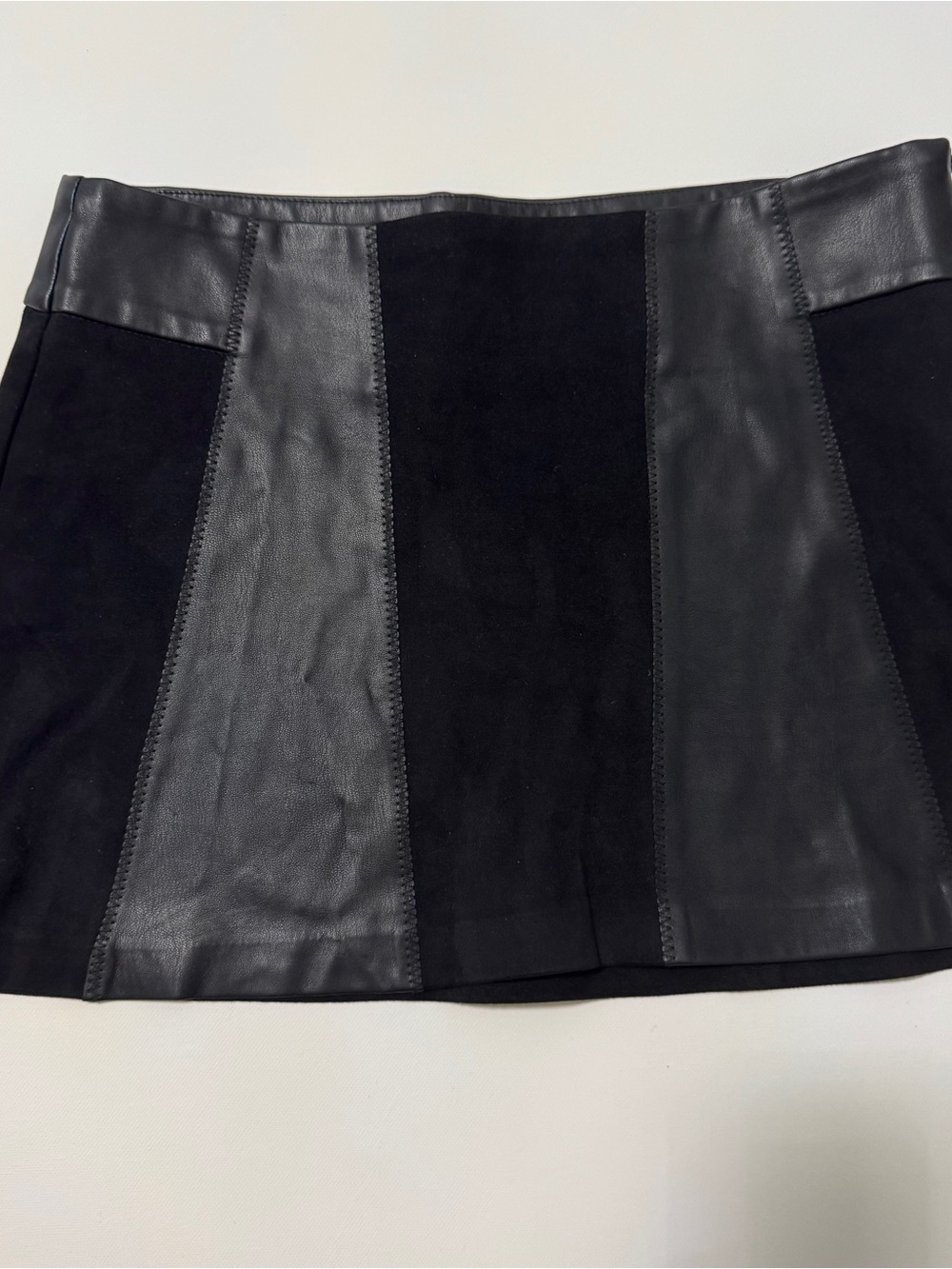 Zara Black Leather & Suede Panel Mini Skirt size M